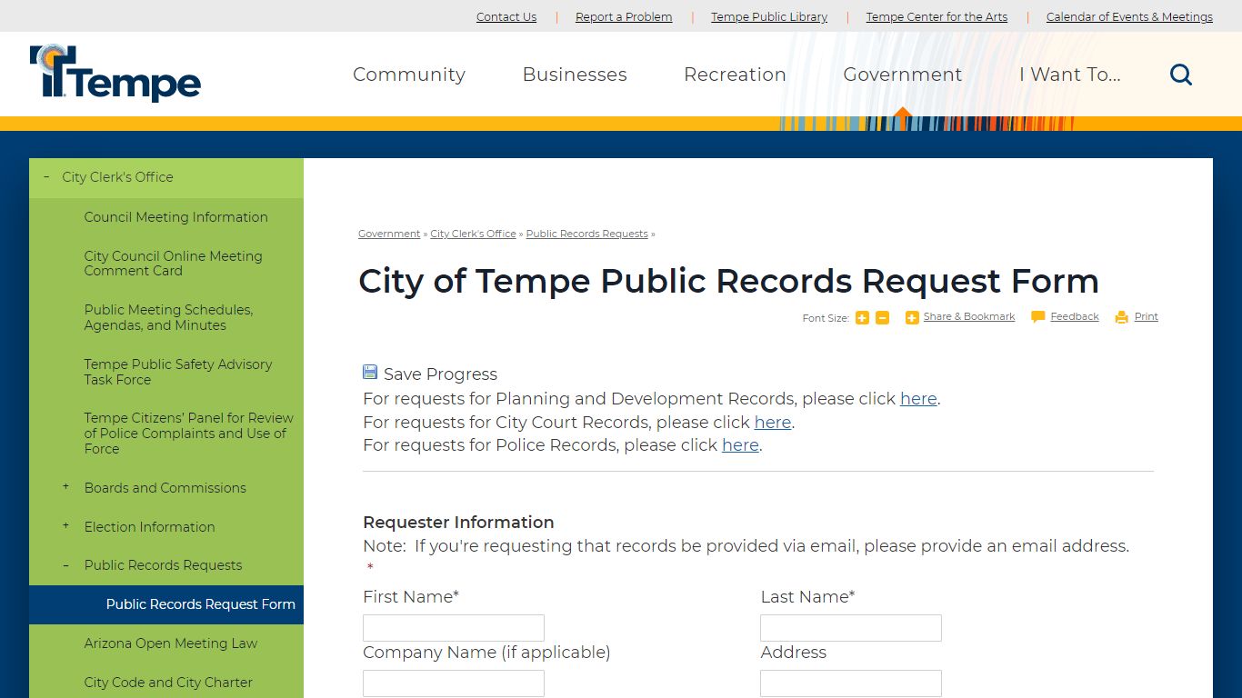 City of Tempe Public Records Request Form | City of Tempe, AZ